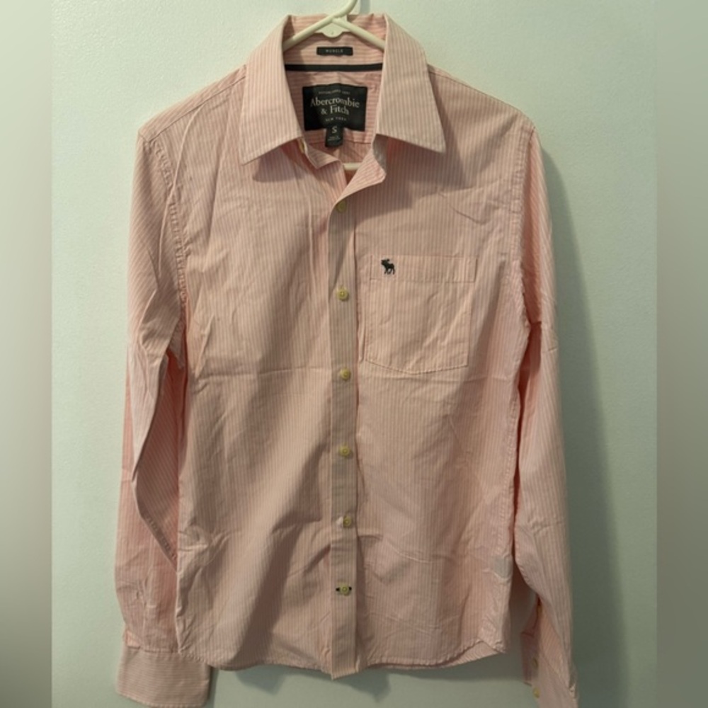Abercrombie & Fitch Men's Light Pink Button-Down Shirt, Size S